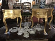 A pair of gilded side tables with drawer. 50cm x 42cm x Height 63cm