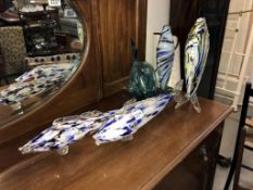 5 Vintage art glass fish