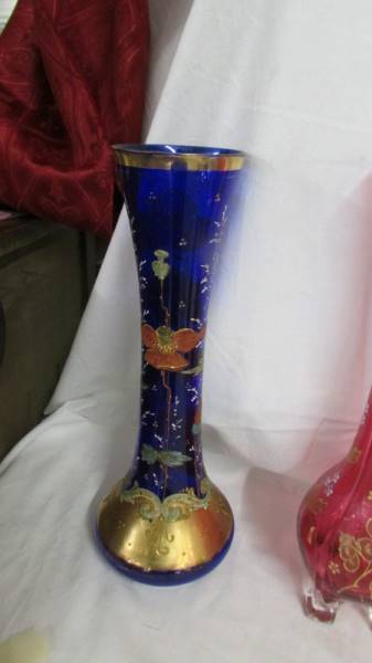 Four hand decorated glass vases. Collect only. - Image 4 of 5