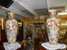 A pair of tall Satsuma vases (one has a small crack to top but only surface).