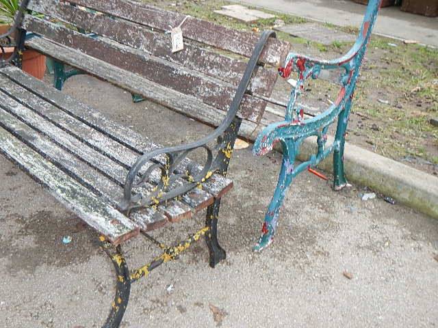 Two cast iron and wood garden benches, a/f. Collect only. - Image 2 of 2