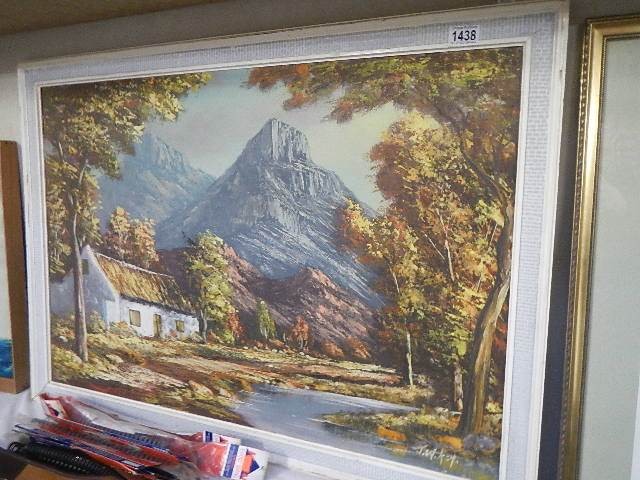 A signed oil on board mountain scene. Collect only. - Image 4 of 4