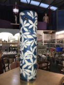 A handmade painted blue and white vase. Height 50cm