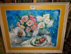 A still life oil painting on board. Collect only. 60 x 50 cm. image size 47.5cm x 37.5cm, frame 60cm