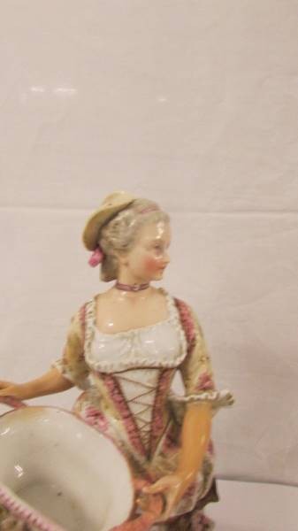 A pair of 19th century porcelain figurines, 11" tall, no damage or visible signs of repair. - Image 4 of 9