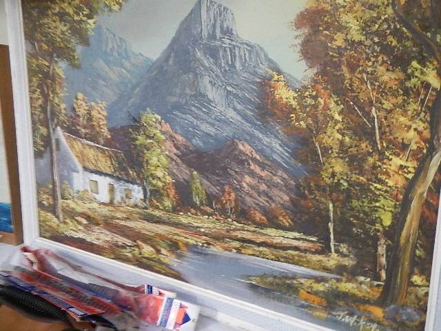 A signed oil on board mountain scene. Collect only. - Image 3 of 4