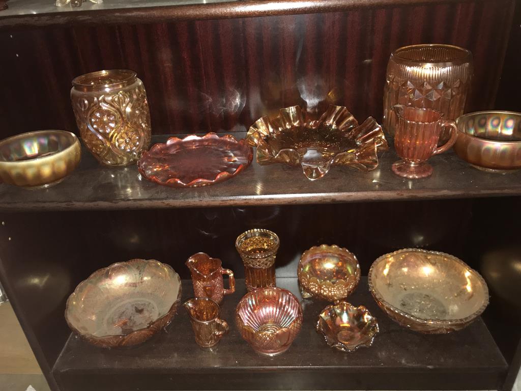 A large collection of Carnival glass bowls plus jugs and vases (mostly amber but a few blue or - Image 3 of 3