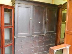 A Victorian three door, six drawer kitchen cupboard.