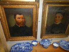 Two Victorian portrait prints on board in gilt frames, a/f. 48 x 59 cm.