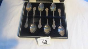 A cased set of six silver teaspoons.