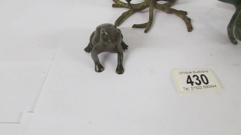 Two Japanese bronze frogs and a cold painted small twig centre piece. - Image 4 of 4