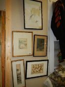 Various Chinese/Japanese watercolours and prints various artists, mostly signed and a framed