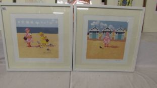 Sasha Harding (b.1973) Pair of Cornish school limited edition seaside themed prints 'Margery's beach