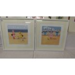 Sasha Harding (b.1973) Pair of Cornish school limited edition seaside themed prints 'Margery's beach