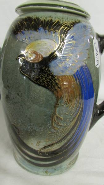 A Doulton 7" high Titanium coffee pot with a peacock design. (has lid but not matching). - Image 2 of 4