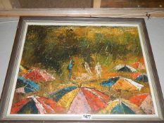 An unusual framed oil on canvas. 59 x 56 cm. Collect only.