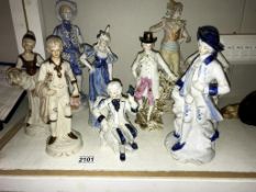 9 continental Bisque 7 pottery figures