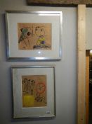 Two framed and glazed abstract ink and watercolour drawings by C K Appel dated 1950 (some foxing and