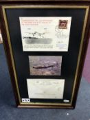 A framed Waddington 35 Anniversary of Avro Lancaster 1941 - 1976, signed FDC & a signed envelope