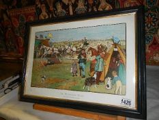 A framed and glazed village fair print. (collect only). 36 x 49 cm.