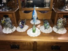 7 Coloured art glass fish & a blue & white glass dolphin