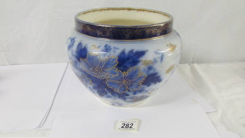 A Victorian blue, white and gilded jardiniere. Height 19cm. Diameter 25cm. - Image 4 of 6