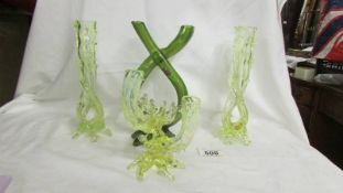 A pair of 19th-century glass vases and two others. (some a/f)