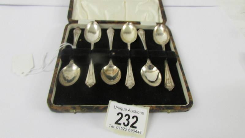 A cased set of six silver teaspoons.