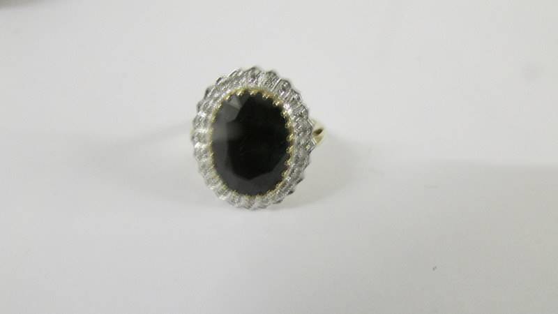 A large sapphire and diamond yellow gold ring, size M. - Image 3 of 6