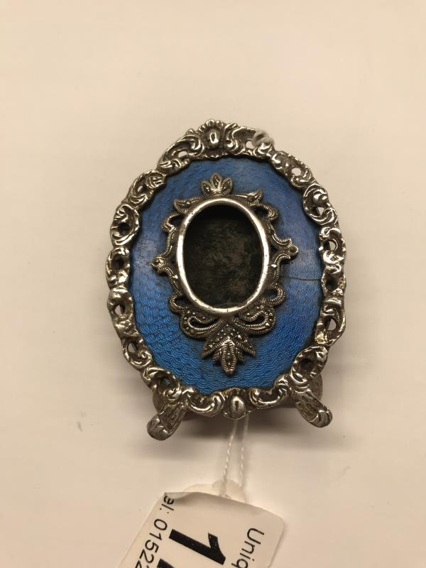 A late 19th/early 20th century white metal and blue guilloche enamel photograph frame, signed KF - Image 7 of 12