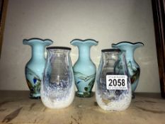 3 & 2 art glass vases