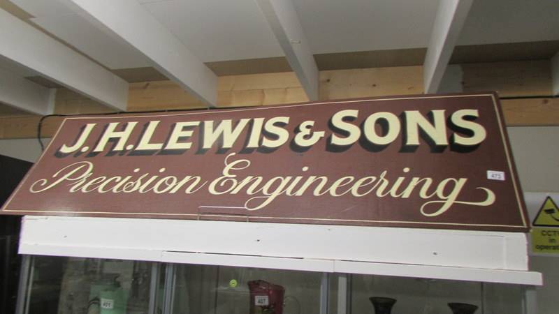 A plywood sign for J H Lewis & Sons, Precision Engineering. Collect only. size 45cm x 150cm x 4mm