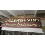A plywood sign for J H Lewis & Sons, Precision Engineering. Collect only. size 45cm x 150cm x 4mm