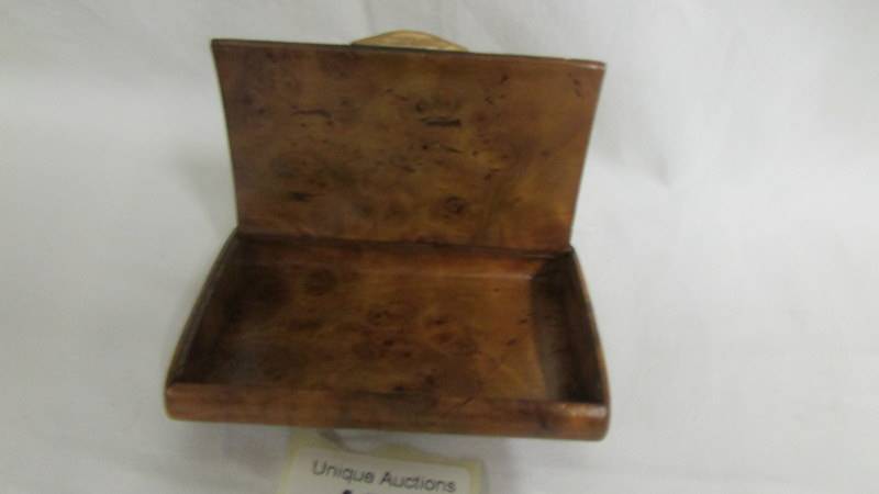 A Russian burr walnut box with yellow metal details. - Image 3 of 3