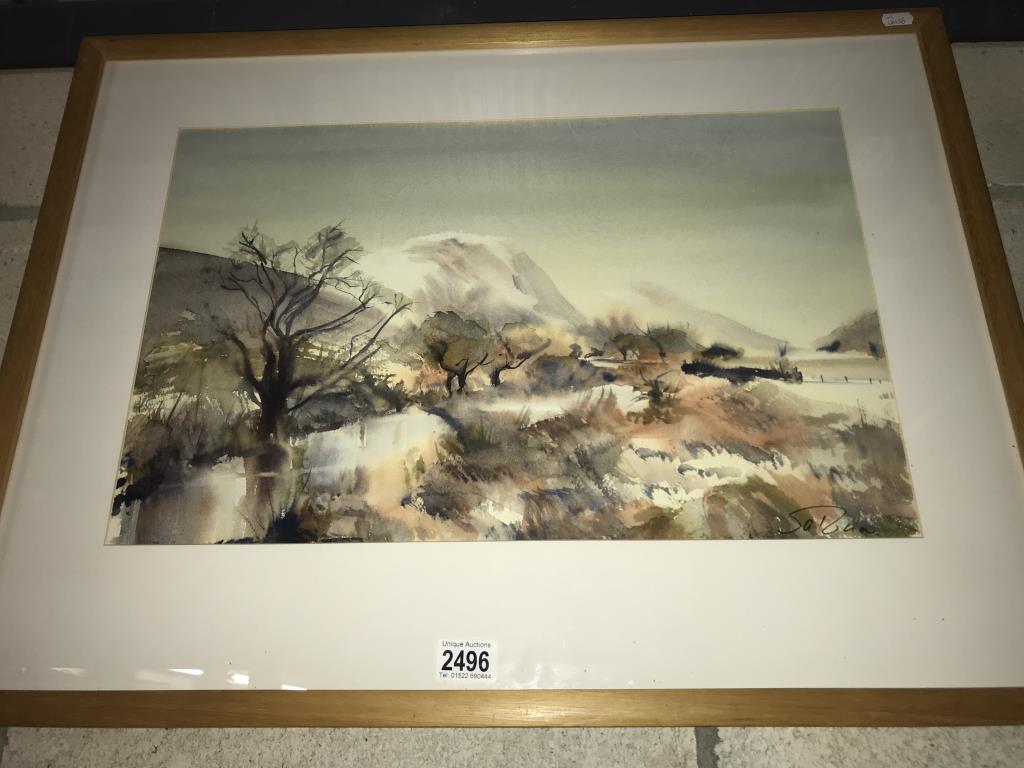 A framed and glazed Watercolour of a Winter mountain landscape signed by Sal Bua - Image 2 of 2