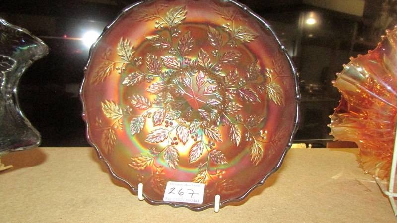 Three carnival glass bowls including Fenton amethyst autumn acorns, Fenton marigold holly and one - Image 2 of 5