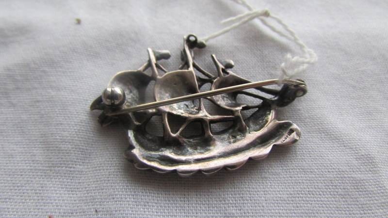 A silver marcasite brooch as a viking ship. - Image 2 of 2