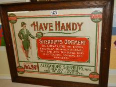 An oak framed and glazed advertisement for Sherriff's Ointment.