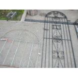 2 wrought iron garden gates, 107 x 107 cm and 214 x 86 cm, with hinges. Collect only.