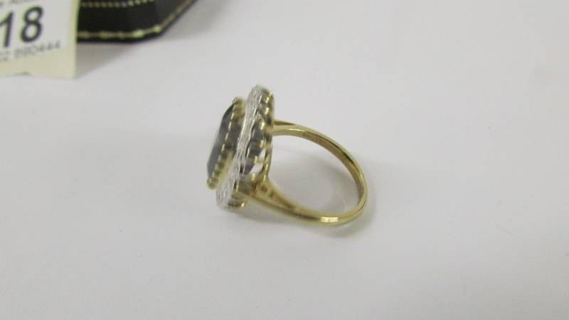 A large sapphire and diamond yellow gold ring, size M. - Image 2 of 6