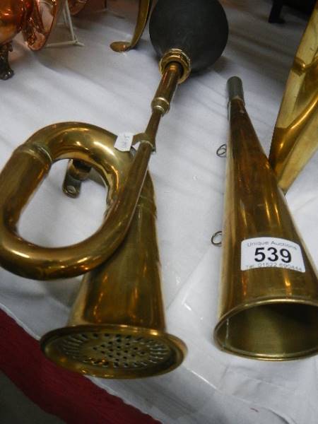 A brass car horn and one other brass horn. - Image 2 of 2