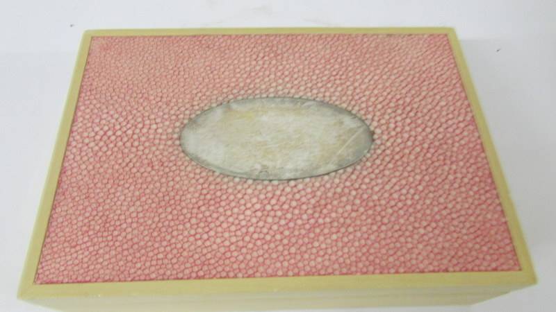 A David Linley Shagreen topped pale wood box with silver top. No makers marks on box. Silver oval - Image 2 of 3