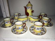 A vintage 15 piece coffee set (coffee pot missing wooden part of handle) Collect only.