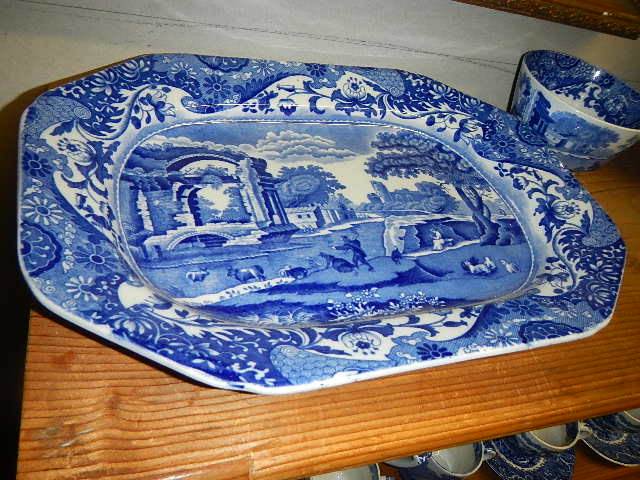 Two shelves of Spode, Enoch Wood etc., blue and white china. - Image 3 of 4