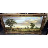 Vaughan, Don - A large oil on canvas, Bringing in the wheat scene. In gilt frame Collect only. Frame