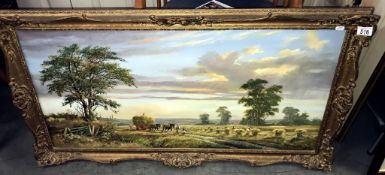 Vaughan, Don - A large oil on canvas, Bringing in the wheat scene. In gilt frame Collect only. Frame