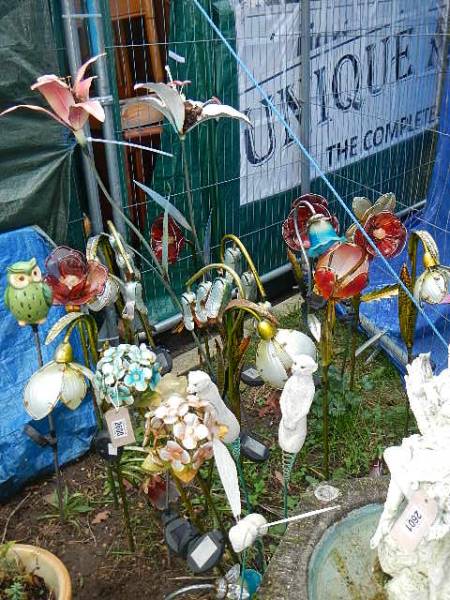 A large lot of mainly metal floral and animal garden ornament on tall metal spikes. Collect only. - Image 3 of 3