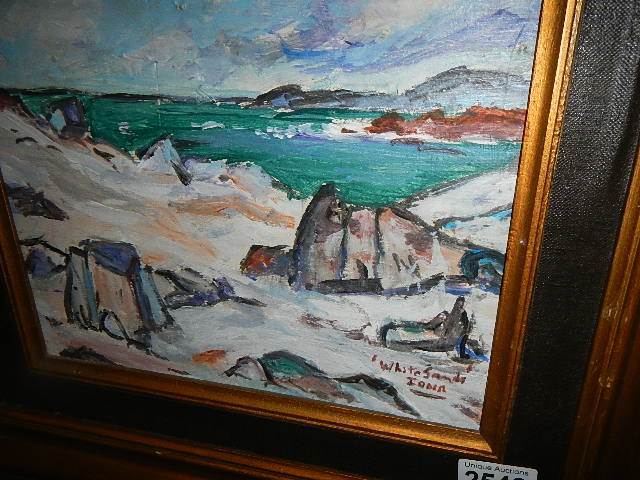 W. Gamon 1983? (1980's) Scottish colourist style acrylic on board 'Whitesands' coastal landscape, - Image 2 of 6