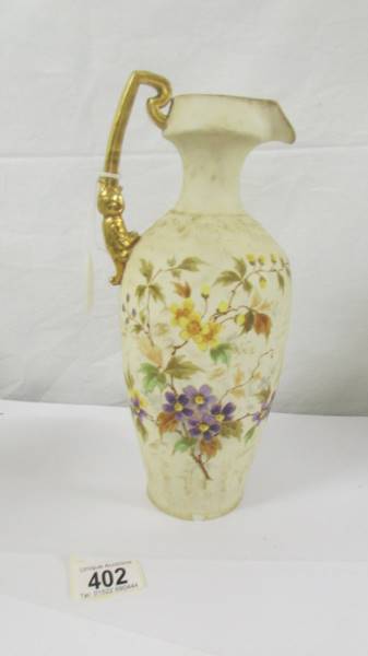 Three floral decorated cream glass vases (one has chip to base). - Image 4 of 5