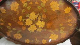 A Victorian/Edwardian mahogany inlaid tray, approximately 58 x 38 cm. Collect only.